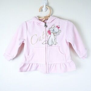 Disney Marie Aristocats Zip Hoodie Baby 12M Pink Velour Ruffle Peplum Sweatshirt